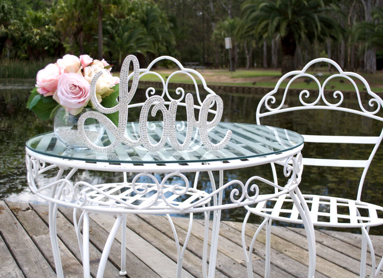 Iron Signing Table, Mini Love Sign & Floral Arrangement